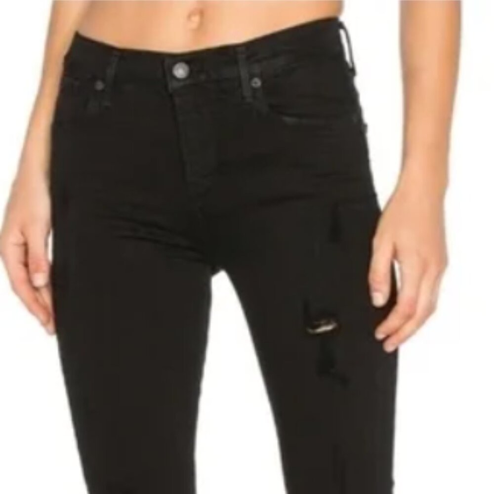 AGOLDE High Rise Skinny Crop  frayed hem, Black Denim, Size 24, NWT